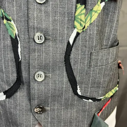 Staley Gretzinger gray pinstripe vest flower applique fabric boho art to wear M Size M