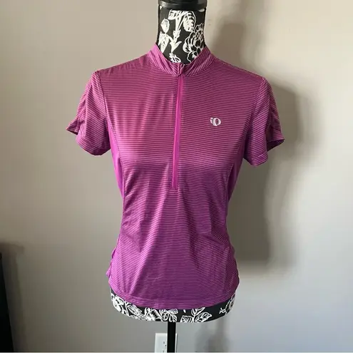 Pearl Izumi  Women Cycling Jersey Short Sleeved Zip Up Purple Striped Medium