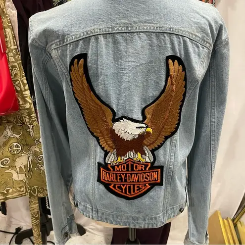 Xhilaration  denim embellished jean jacket Harley Davidson patches hand made