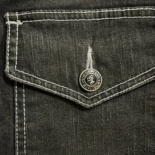 Apple Bottoms Juniors Jean Jacket Black Rinsed Distressed Stretch Crop Denim 7/8