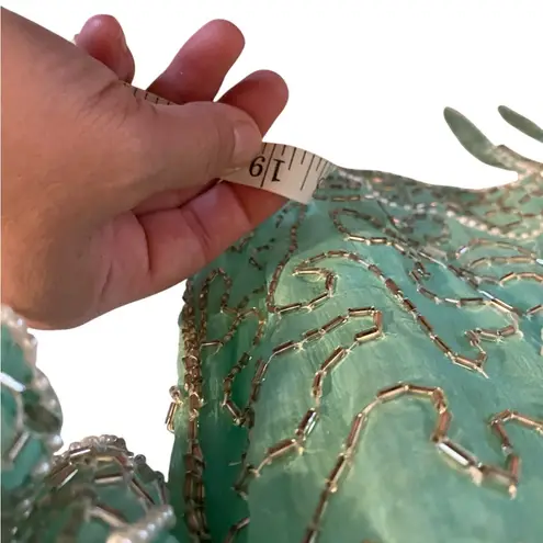 Vintage 90s Beaded Sequin Seagreen Fairycore Asymmetrical Hem Formal Festive Green