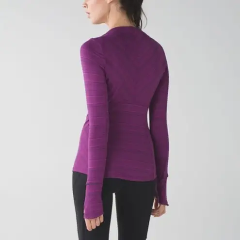 Lululemon  Kanto Catch Me Long Sleeve Stripe Shirt Regal Plum Naval Blue Size 4