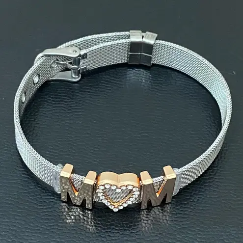 MOM Stainless Steel Mesh Slider Belt Buckle Clasp Bracelet 22.1g