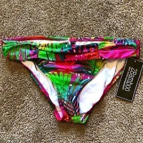 NEW NWT 2BAMBOO Green Pink Red Tropical Leaves Leaf Floral Bikini Bottom Small