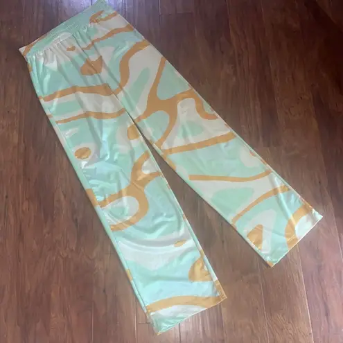 HOSBJERG Riley Printed Pants Medium M TRIPPY FUNKY RETRO MOD Green