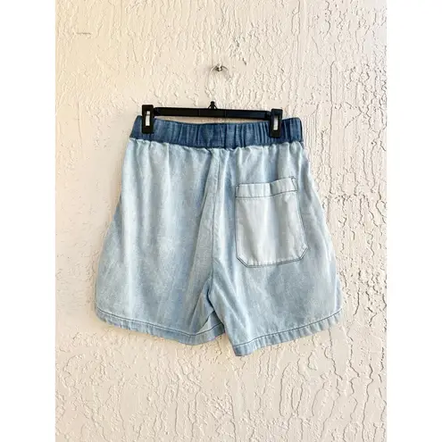 Bermuda Closed Elastic Waistband Laila  Pull On Shorts Denim Blue Women's Large