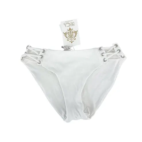 Becca Ribbed Daniella Corset Side Hipster Bikini Bottom Size Medium White NWT