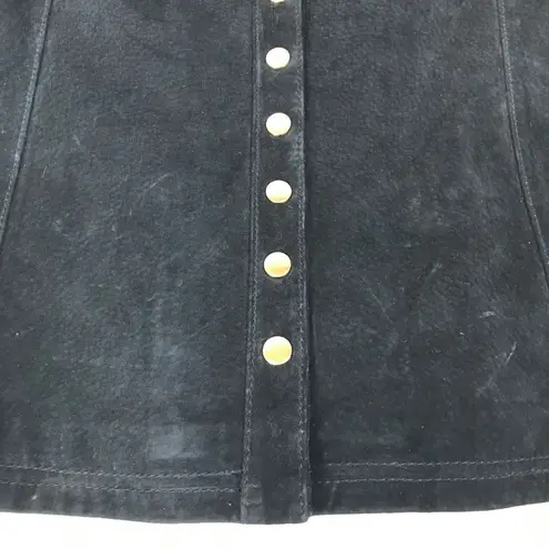 VINTAGE Berek Black Suede Leather Jacket Ruffle Neckline Button Front Size Large