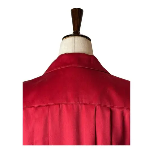 Oscar de la Renta Blazer Women 8 Red Wool Blend Leather Trim Jacket Career