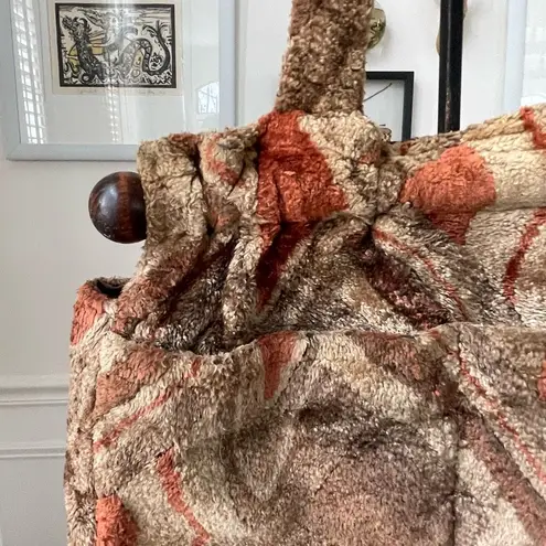 Vintage 70s Artisan Textile Purse Bag Brown Rust Abstract