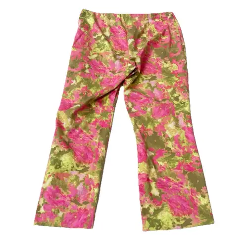 Sigrid Olsen Floral Bright High Rise Straight Leg Crop Ankle Pants Multi Sz 14
