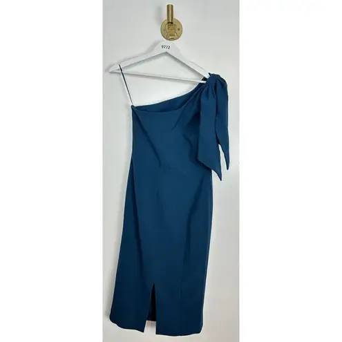 Dress the Population Tiffany One-Shoulder Midi Dress in Peacock Blue Size Medium