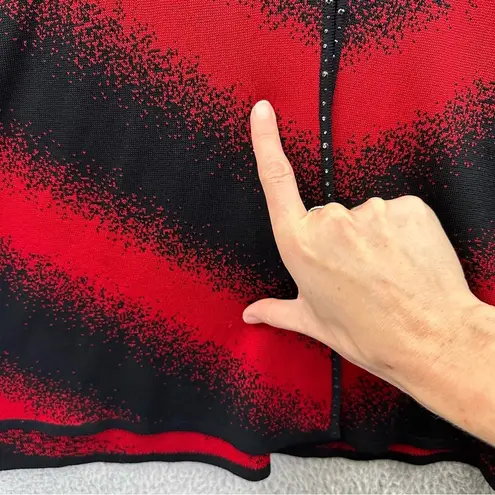 Ming Wang Long Sleeve Sweater Cardigan Collared Rhinestone Black Red Women's 3XL