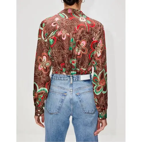 Alix Of Bohemia | Gogo Silk Shirt Brown Chocolate Print | XS Red