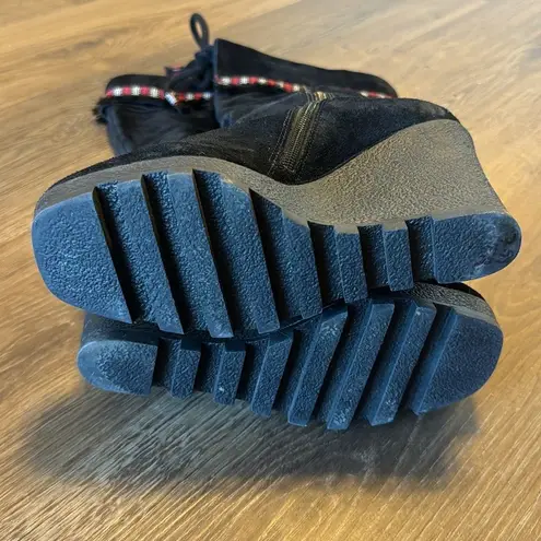 Diane Von Furstenberg  Jimson Tall 4" Wedge Boots Suede Boho Tribal Fringe Sz 7 M