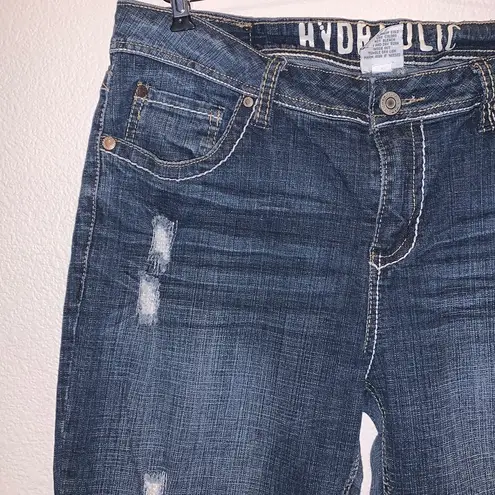 Hydraulic distressed Mid Rise Flare Jeans Blue Sequined Embroidered