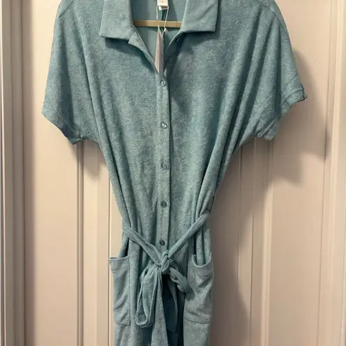 ANDIE Swim The Palma Terry Cloth Short Sleeve Romper Blue NWT