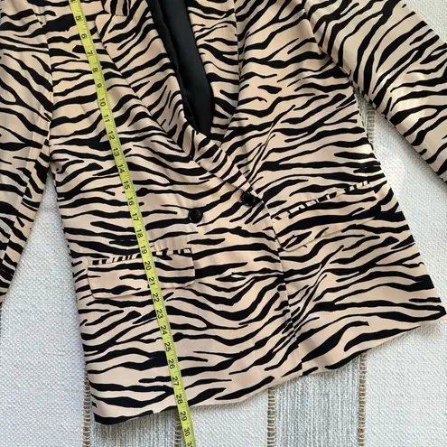 ZARA  Zebra Animal Print Beige Black Satin Double-Breasted Oversized Blazer Small