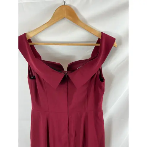 Dessy Collection Vivian Diamond Notched Off the Shoulder Crepe Gown size 10 Red