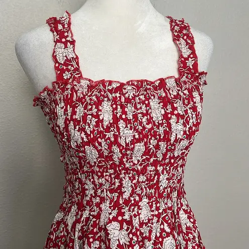 Just Quella Red Floral Smocked Mini Dress Size 4-6 (S) NWT