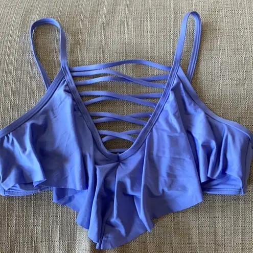 California Sunshine Periwinkle strappy flutter high neck swim top