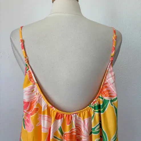 Flying Tomato Yellow Floral Lily Print Oversized Sleeveless Swing Dress