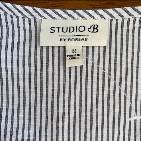 Bobeau Studio B cotton striped coastal nautical flowy billowy sleeve midi dress