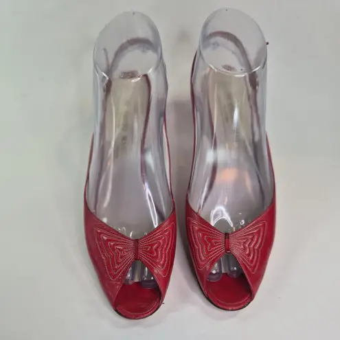 Bruno Magli Red Vintage Leather Slingback Heels Peep Made in Italy Size 8
