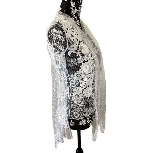 South Korean Sheer Long Sleeve Floral Lace Shirt Formal White Size XS