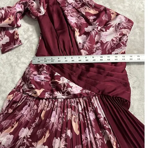 Three Floor Xilitla Midi Dress Women's 6 Burgundy White One Shoulder Pleated RTR