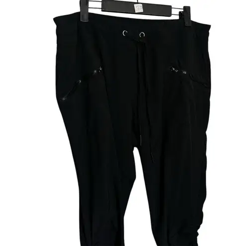 XCVI Wearables Cropped Pants XL Black Ruched Leg Zipper Pockets Drawstring Waist
