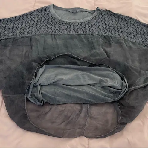 H Trend Made in Italy grey silk 3/4 sleeves blouse, size L boatneck lace lined Gray Size L