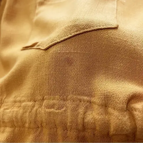 Rokoko Button Front Tie Waist Short Sleeve Midi Dress Pocket Mustard Yellow Sz M