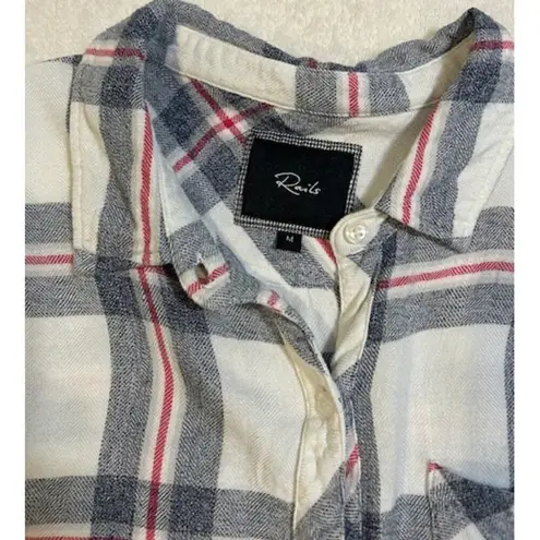 Rails Red White Blue Hunter Plaid Button Up Flannel Preppy Indie Cozy MEDIUM - Image 3