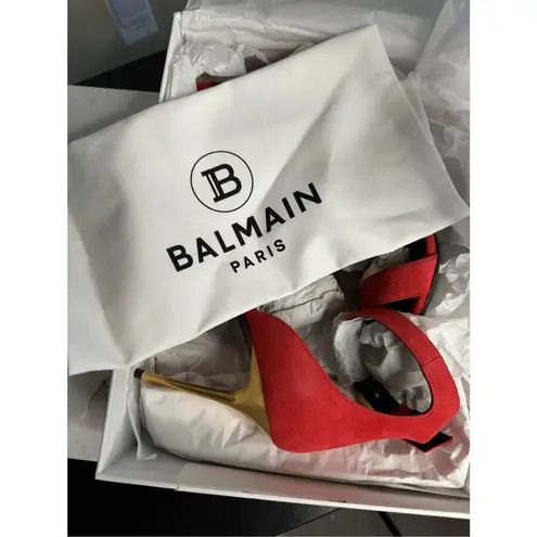 Balmain NIB Uma Suede High Heel Sandals in Red Size EU 38/US 8