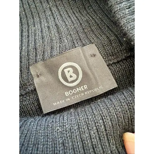 Bogner Black Mock Neck Colorful Embroidered Flowers Ski Sweater Wool Blend M Size M