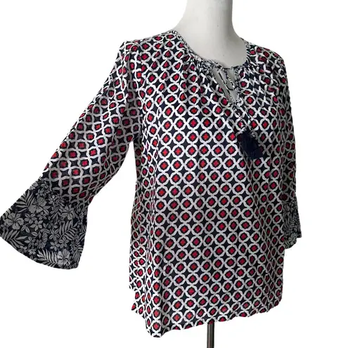 Tommy Bahama  Flare Bell Sleeve Blouse Lightweight‎ Tassel Geo Print Women Size S