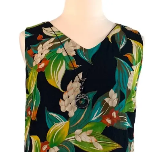 Saint Tropez West Black Tropical Floral V-neck Sleeveless Crepe Dress 14