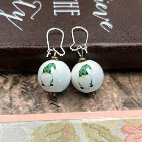 Handmade Holiday Gnome Earrings – Green Plaid Christmas Dangle – Stainless Steel Hooks