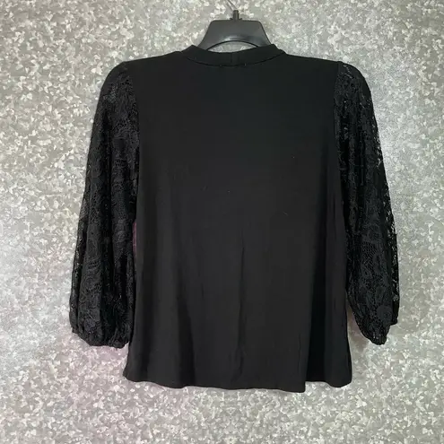 Kim & Cami Women's Black Lace Yoke Boho Goth Blouse