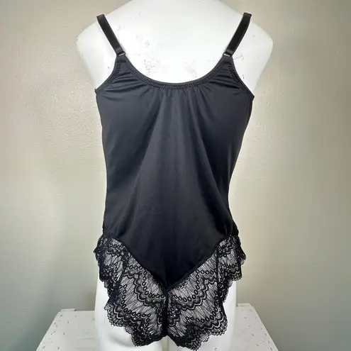 Black Eyelash Scalloped Lace Trimmed VNeck Bodysuit 3X Lagenlook Whimsigoth Sexy