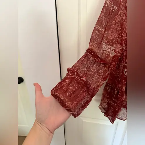 Soft Surroundings Bailletta Blouse Cabernet Flowy Boho Long Sleeve Top Medium