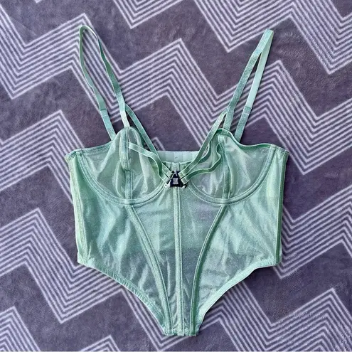 Savage X FENTY Going Platinum Sheer Green Bustier Corset Top in Green Mist Small