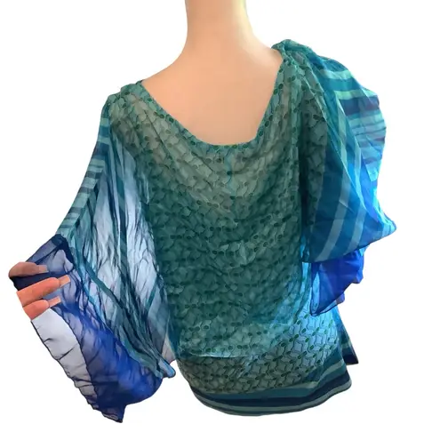 Live and let live Blue and Green Flowy Blouse Multiple Ways to Wear. WORN ONCE - Image 4