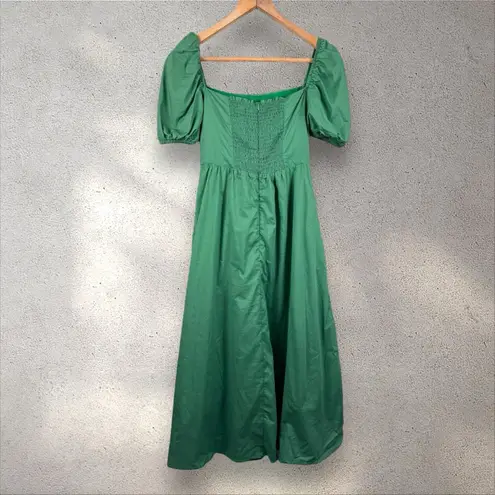 O.P.T River Midi Dress Womens XS Green Puff Sleeve Cottagecore Prairie Smocked