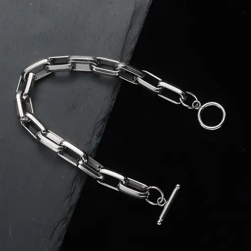 Link Chain Bracelet for Men Women Streetwear Unisex Hip Hop Style Silver