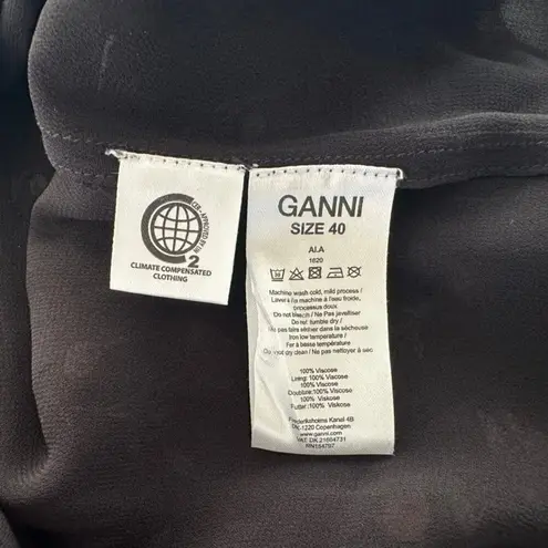 Ganni Elm Shirred Floral Black Georgette Mini Skirt Size 40 US 10 Smocked Waist