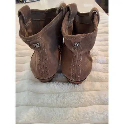 Sam Edelman Brown Suede Stud Size 9 Ankle Boots Pt Toe Block Heel Women's