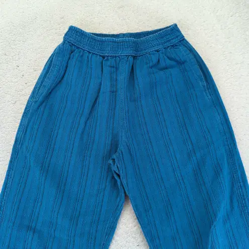 Soul Flower Teal Striped Pants Waist Pull On Cotton Low Impact Dye Small Casual Blue