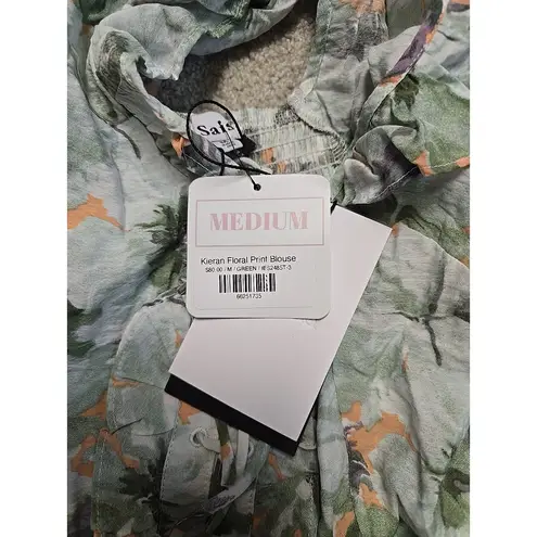 En Saison Kieran Tied Puff Sleeve Green Floral BOHO NWT Croppes Blouse Size M Size M